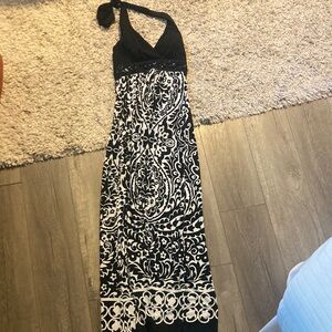 Elegant Black and White Women's halter maxi Dress